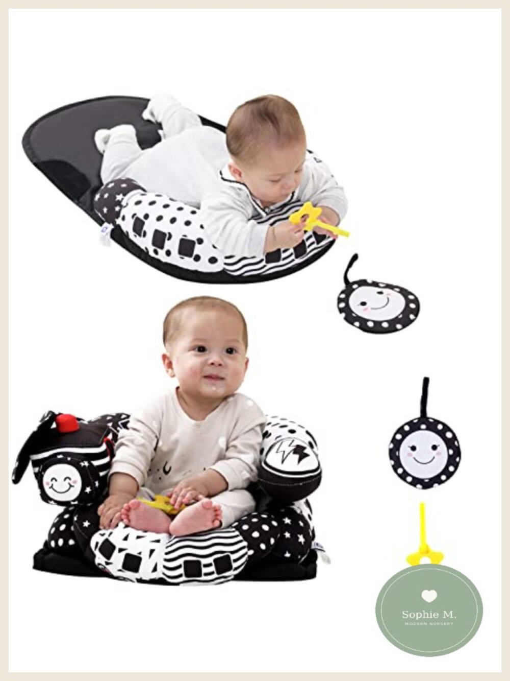 2-in-1 Tummy Time Mat & Seated Support Pillow with Detachable Toys